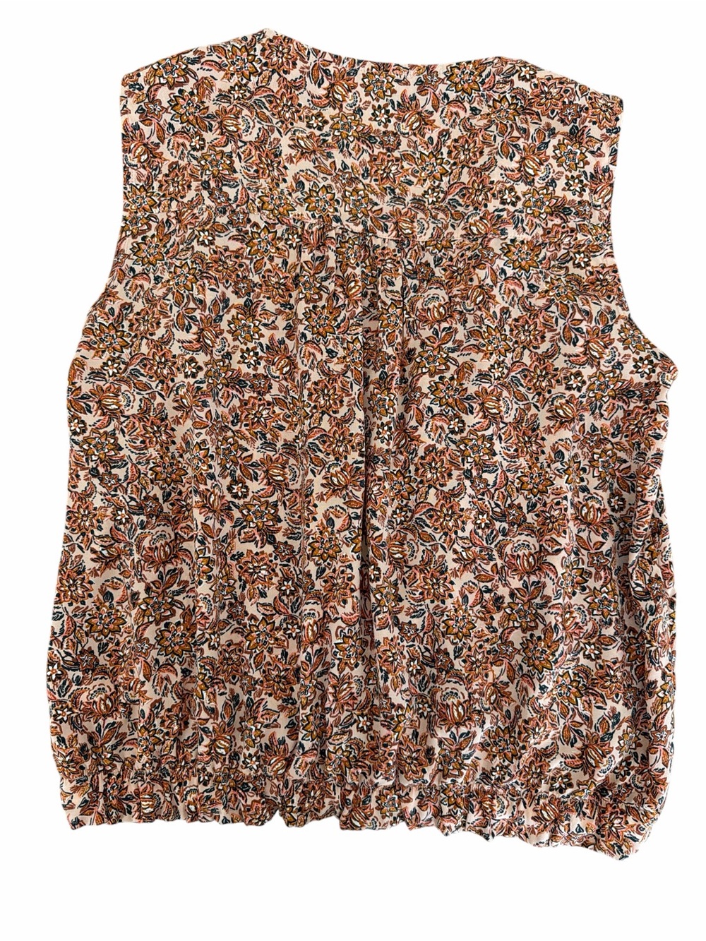 Evereve Olivia Paisley V-Neck Tank Top Size XL - Boho Floral Smocked Hem - Picture 2 of 5